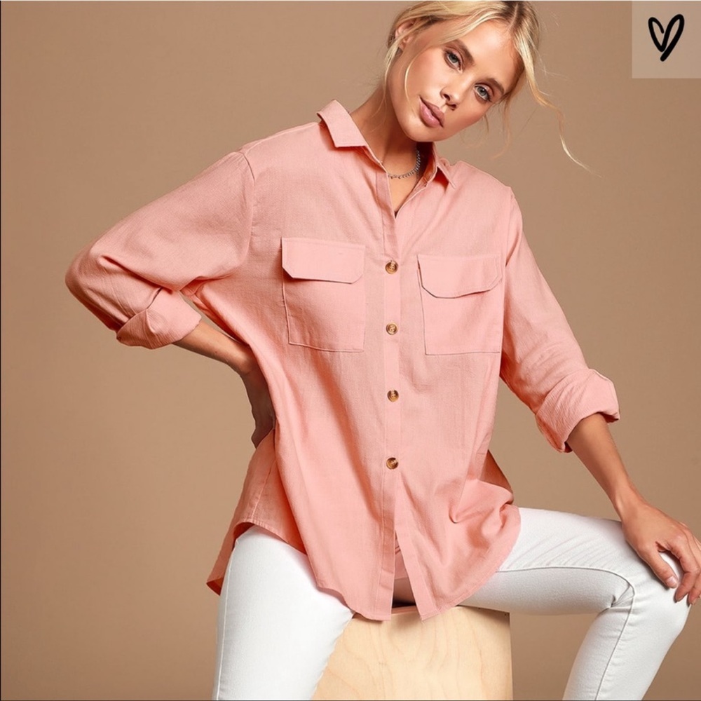 Pink Lulus Cotton Button Down